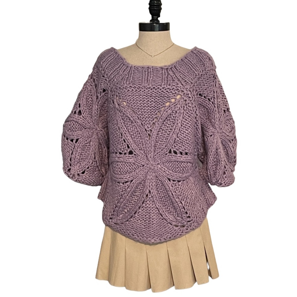 Sweet Generis Hand Crochet Chunky Lavender Sweater - One Size - 100% Acrylic